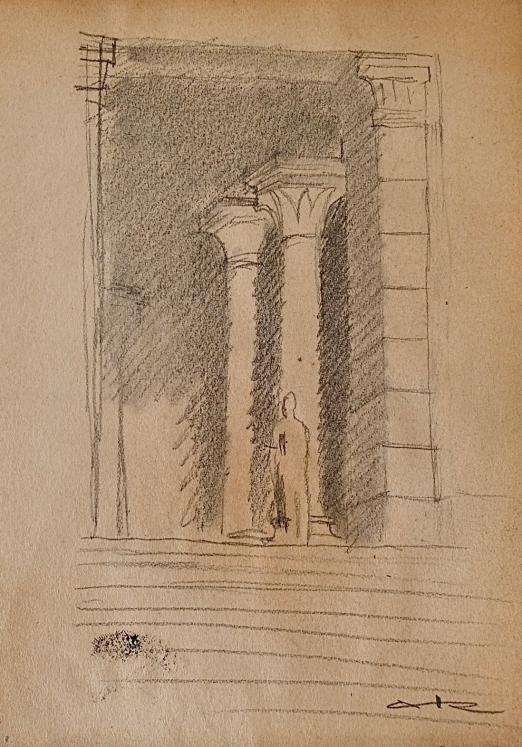 Auguste ROUBILLE - Original drawing - Pencil - Porch 1