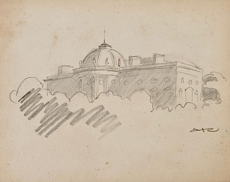 Auguste ROUBILLE - Original drawing - Pencil - Parisian Dome