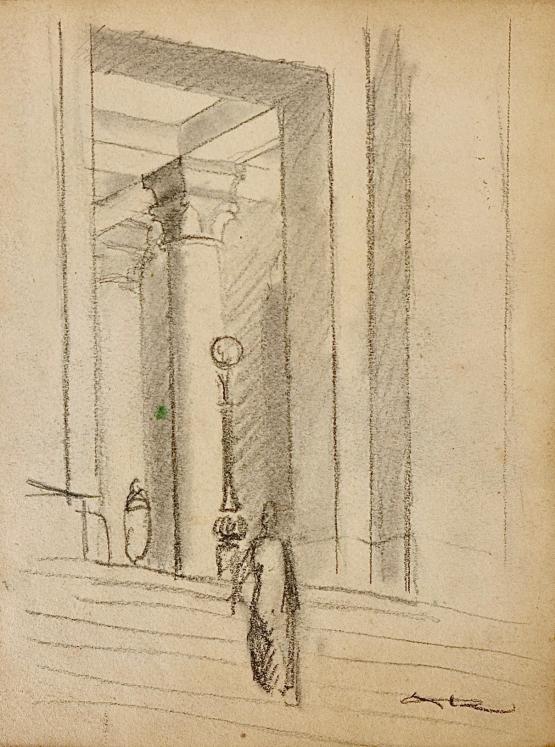 Auguste ROUBILLE - Original drawing - Pencil - Porch 2