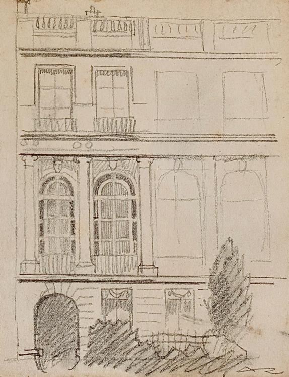 Auguste ROUBILLE - Original drawing - Pencil - Town House 1