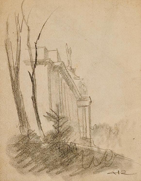 Auguste ROUBILLE - Original drawing - Pencil - Monument facade 1