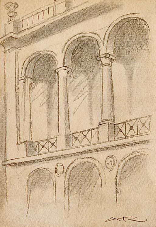 Auguste ROUBILLE - Original drawing - Pencil - Monument facade 2