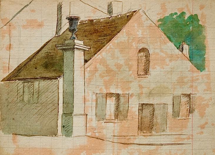 Auguste ROUBILLE - Original drawing - Pencil - House