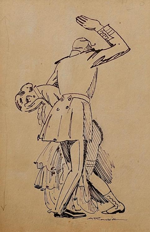 Auguste ROUBILLE - Original drawing - Ink - Spanking