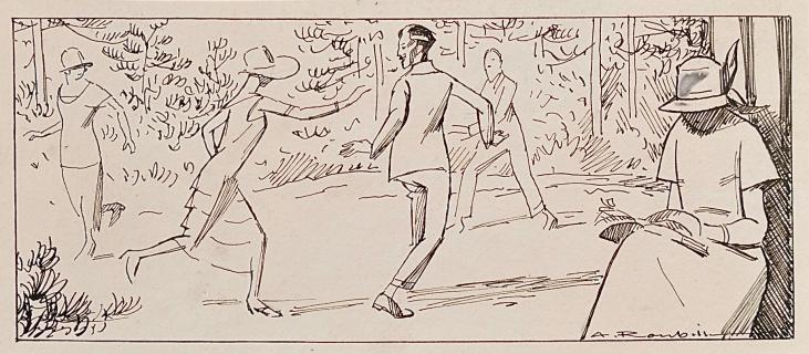 Auguste ROUBILLE - Original drawing - Ink - Outdoor game