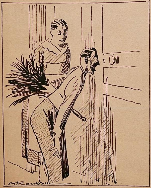 Auguste ROUBILLE - Original drawing - Ink - Listen at the doors