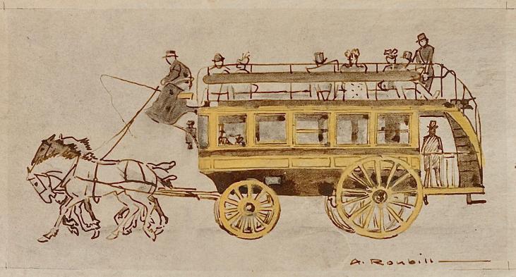 Auguste ROUBILLE - Original painting - Watercolor - Public transport