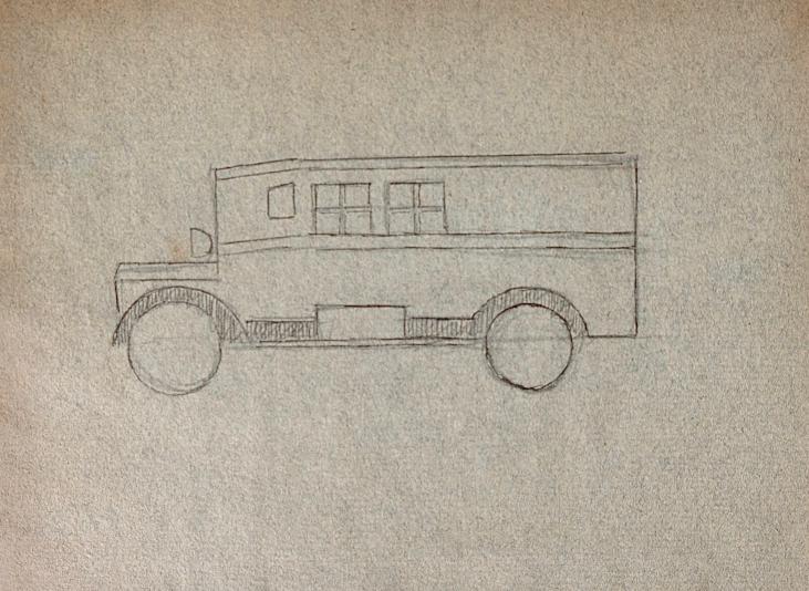 Auguste ROUBILLE - Original drawing - Pencil - Car 1