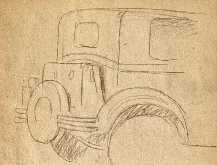 Auguste ROUBILLE - Original drawing - Pencil - Car 2