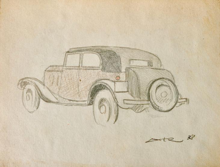 Auguste ROUBILLE - Original drawing - Pencil - Car 4
