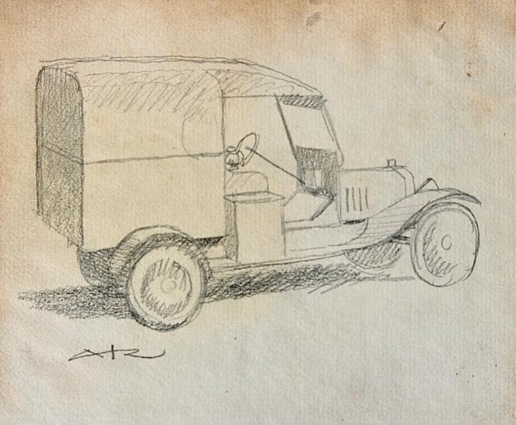 Auguste ROUBILLE - Original drawing - Pencil - Car 5