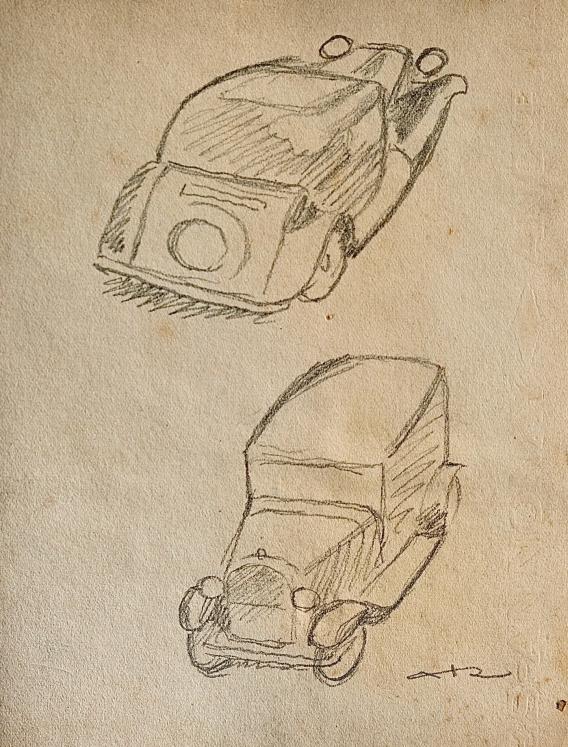 Auguste ROUBILLE - Original drawing - Pencil - Car 7
