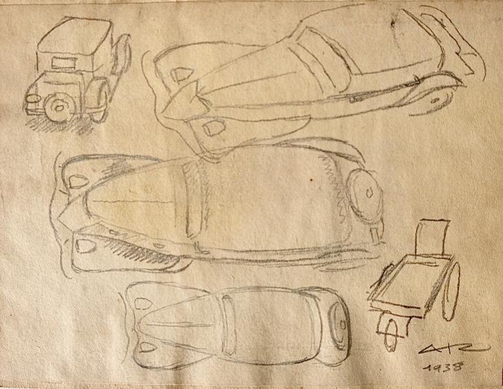 Auguste ROUBILLE - Original drawing - Pencil - Car 9