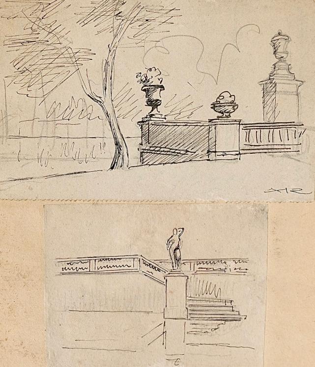 Auguste ROUBILLE - Original drawing - Ink - Garden study