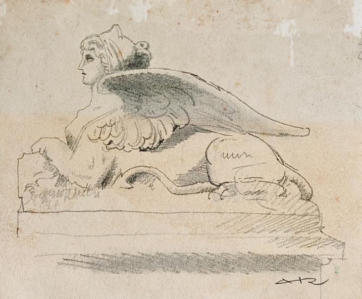 Auguste ROUBILLE - Original drawing - Pencil - Sphinx