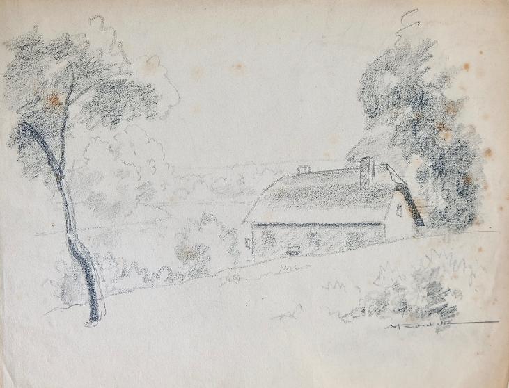 Auguste ROUBILLE - Original drawing - Pencil - Country house