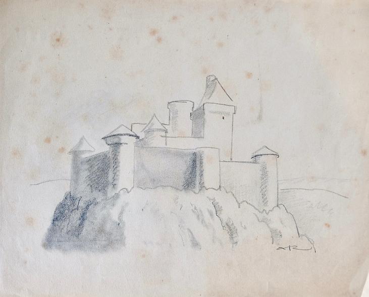 Auguste ROUBILLE - Original drawing - Pencil - Castle 2