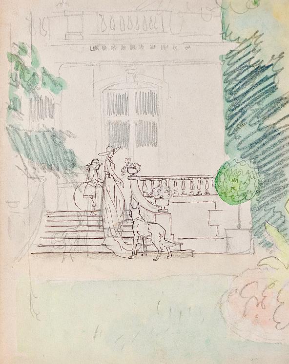 Auguste ROUBILLE - Original drawing - Pencil - Garden life