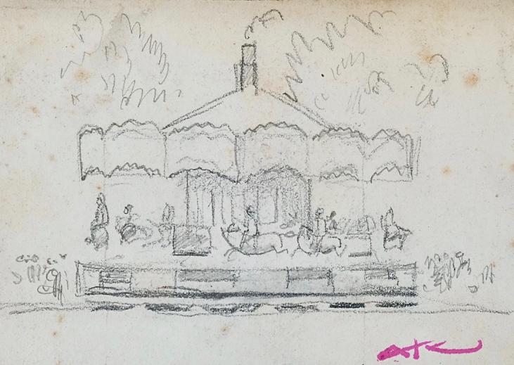 Auguste ROUBILLE - Original drawing - Pencil - Merry-go-round