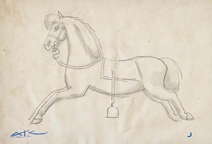 Auguste ROUBILLE - Original drawing - Pencil - Carousel horse 3