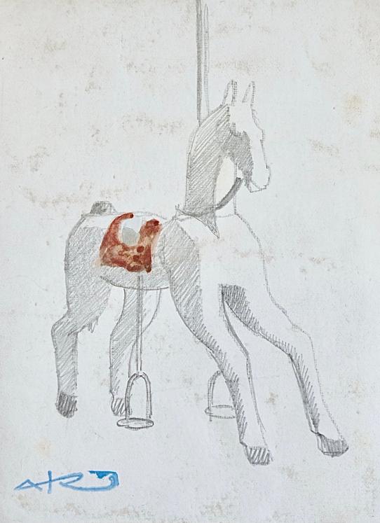 Auguste ROUBILLE - Original drawing - Pencil - Carousel horse 4