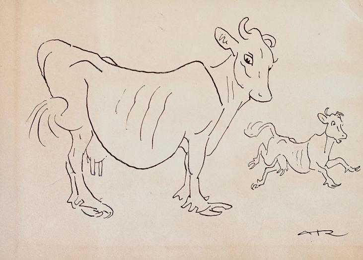 Auguste ROUBILLE - Original drawing - Ink - Cow 2