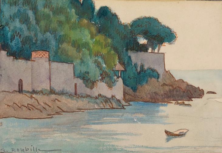 Auguste ROUBILLE - Original painting - Gouache - The creek