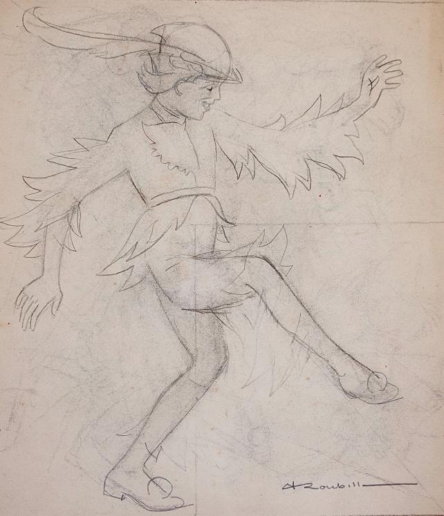 Auguste ROUBILLE - Original drawing - Pencil - The dancer and the mask 2