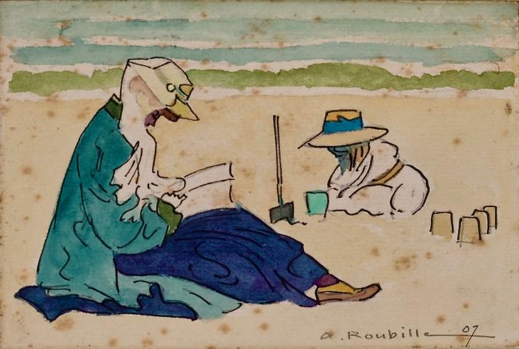 Auguste ROUBILLE - Original painting - Gouache - Beach