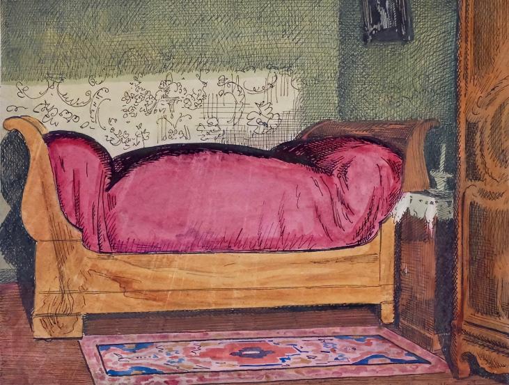 Auguste ROUBILLE - Original painting - Watercolor - The bedroom