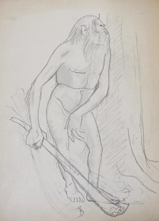 Auguste ROUBILLE - Original drawing - Pencil - The ancestor
