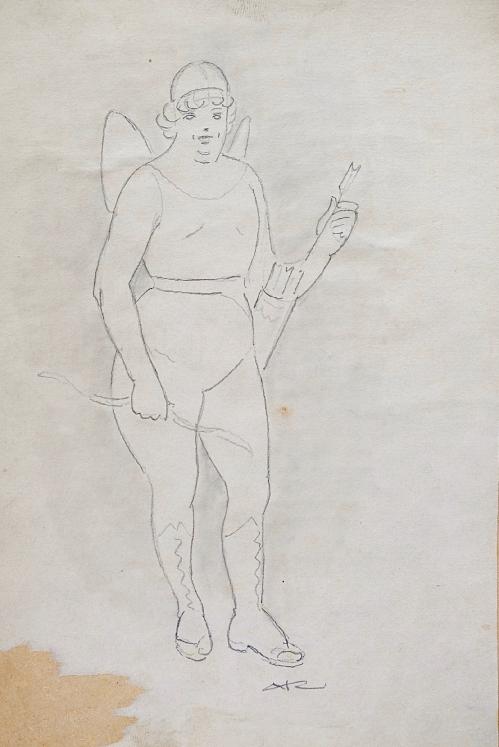 Auguste ROUBILLE - Original drawing - Pencil - Cupid