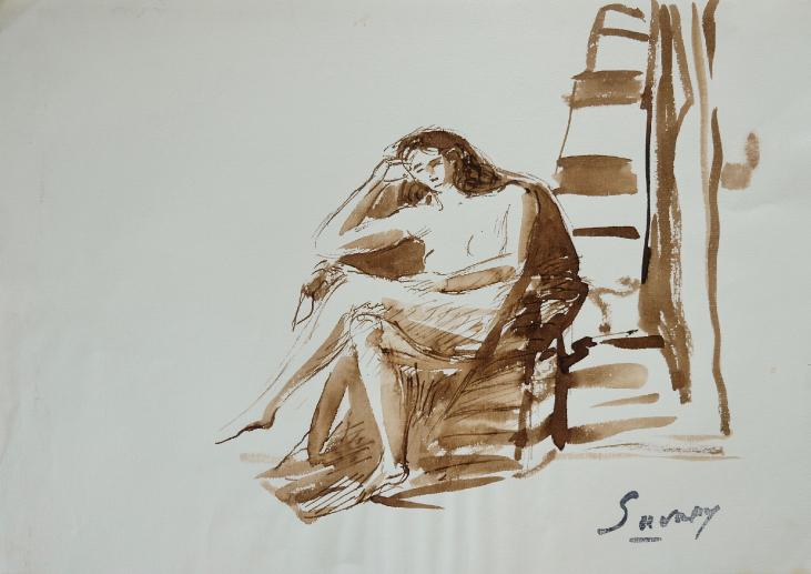 Robert SAVARY - Original painting - Ink wash - Nude 26