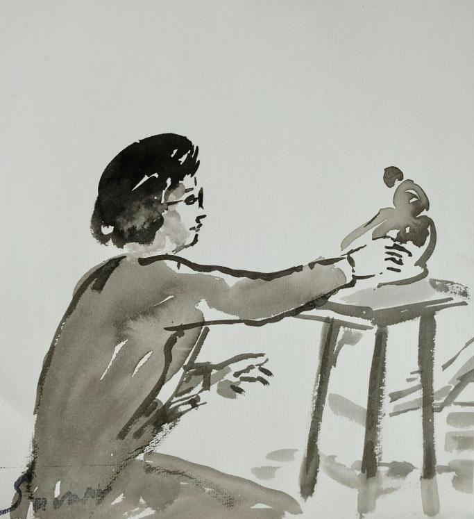 Robert SAVARY - Original painting - Ink wash - Drawing session