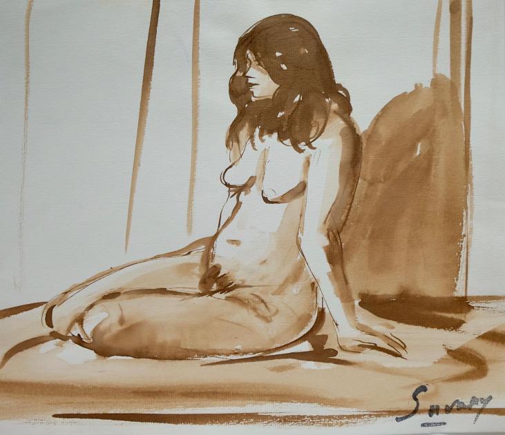 Robert SAVARY - Original painting - Ink wash - Nude