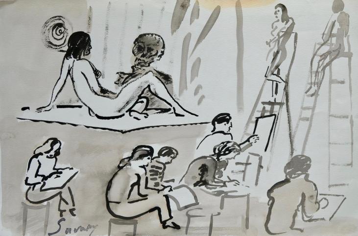 Robert SAVARY - Original painting - Ink wash - Nude
