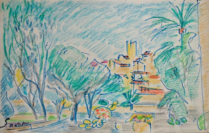Robert SAVARY - Original drawing - Pastel - View of Grasse