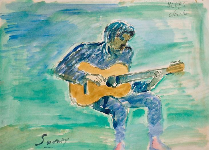 Robert SAVARY - Original painting - Gouache - The Blues Guitarist