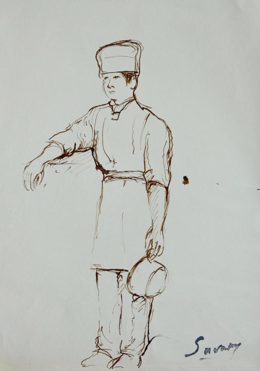 Robert SAVARY - Original painting - Brown ink wash - The Cook