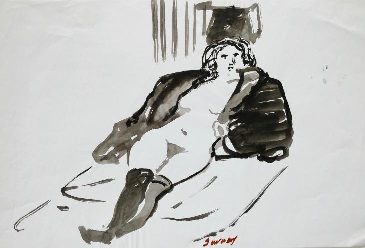 Robert SAVARY - Original painting - Black ink wash - Nude