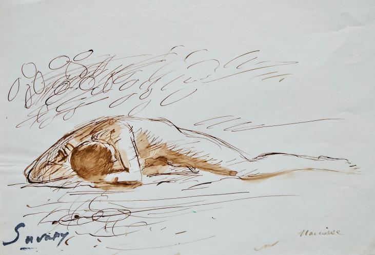 Robert SAVARY - Original painting - Ink wash - Narcissus