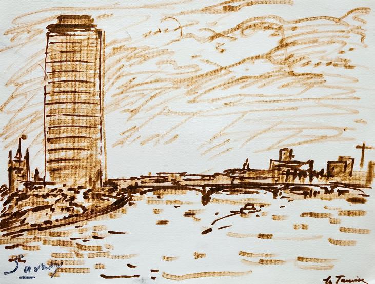 Robert SAVARY - Original drawing - Felt - Trip to London 20, the Thames