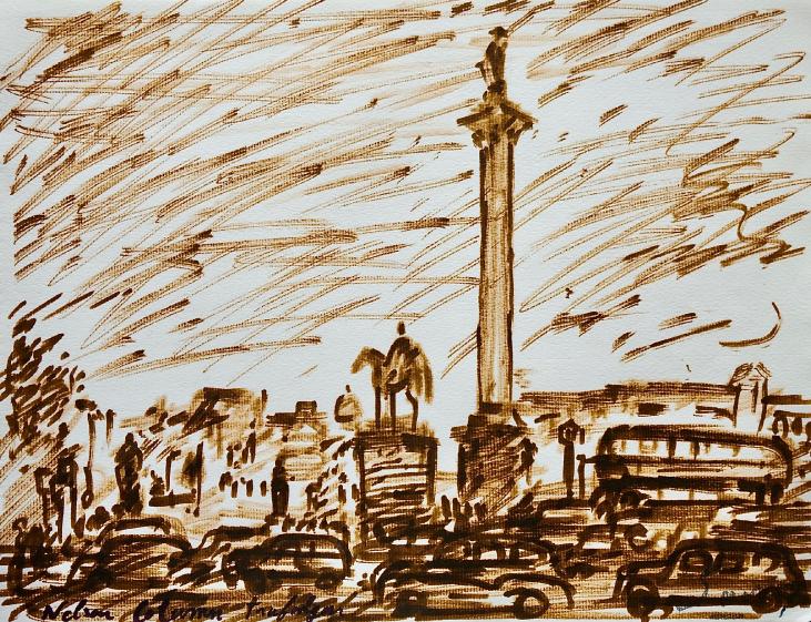 Robert SAVARY - Original drawing - Felt - Trip to London 22, Neslon Colomn