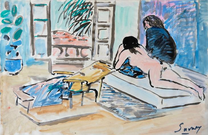Robert SAVARY - Original painting - Gouache - The room in Magagnosc, Grasse