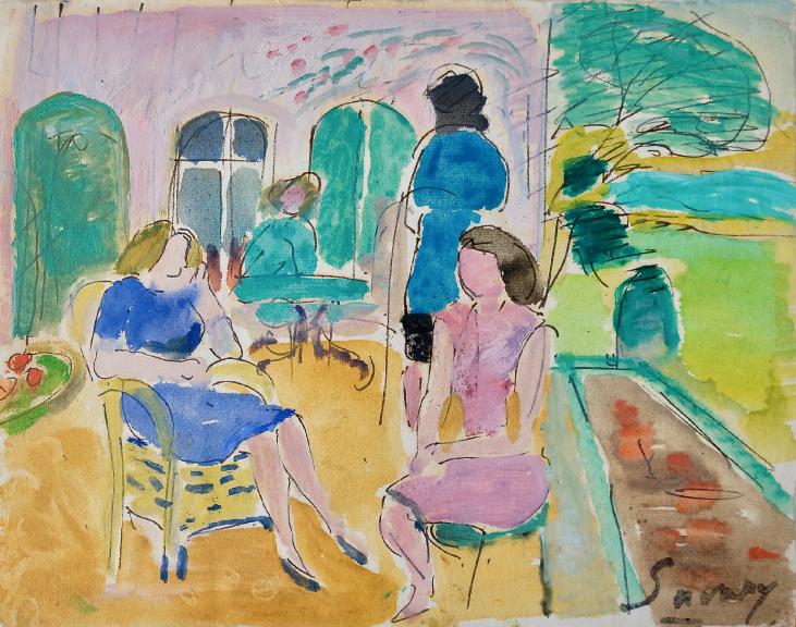Robert SAVARY - Original painting - Gouache - Discussion between women