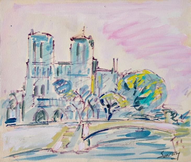 Robert SAVARY - Original painting - Gouache - Paris, Notre-Dame