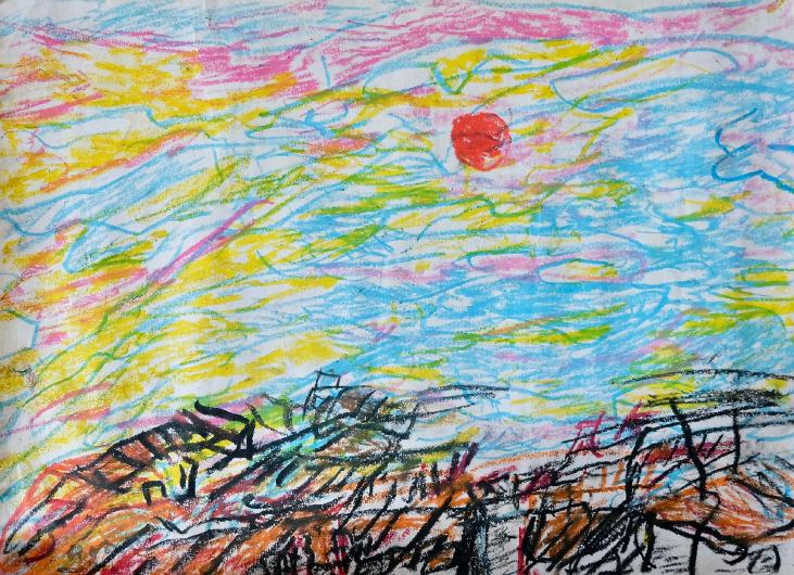 Robert SAVARY - Original drawing - Pastel - Sun over the rooftops