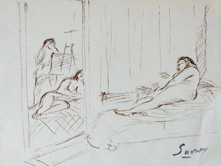 Robert SAVARY - Original drawing - Ink - Nude in the mirror 7