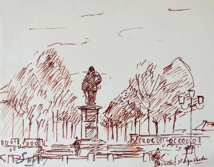 Robert SAVARY - Original drawing - Felt - St Leger Vauban, the statue