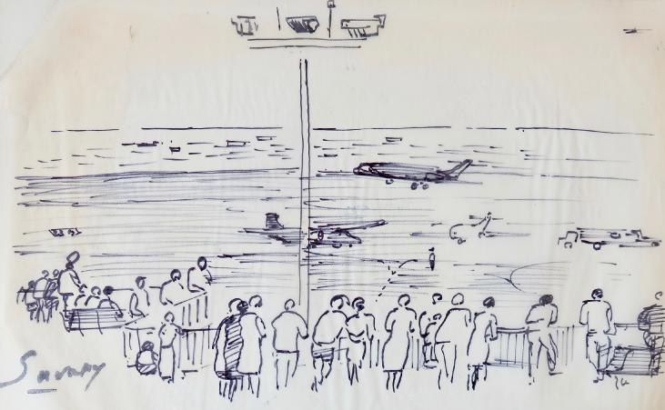 Robert SAVARY - Original drawing - Felt - Airport